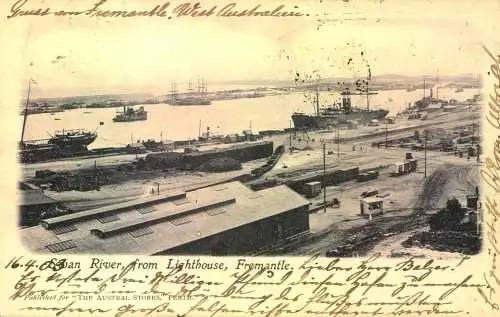 1903, picure postcard "Swan River from Lighthouse" sent to Austria