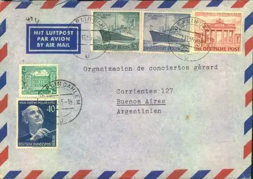 1951, 29.4., Philharmonie, komplett, mit 2 weiteren Werten auf LP-Brief in die USA, Umschlag waag. Bug unter den Marken