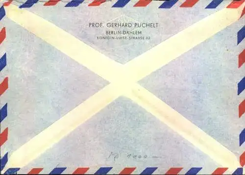 1955, 11.1., 3 DM Bauten, mit 4 weiteren Werten auf LP-Brief nach Argentinien, 3 DM Zähnungsmängel und kl. Eckbug, KW 70