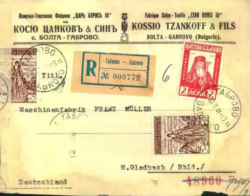 i1941, air mail letter registered from Gabreva with OKW Censor