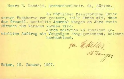 1907, 5 Rp. Ganzsachenkarte mit privatem Zudruck