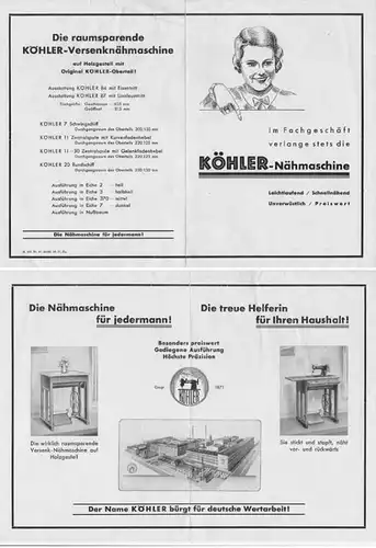 Werbeblatt ,Köhler –Nähmaschinen ,