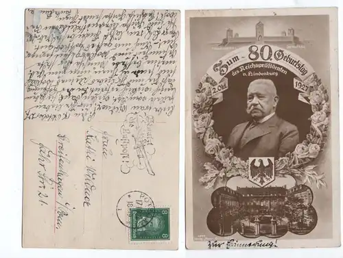 
        Zum 80.Geburtstag v.Hindenburg
        Gelaufen 17.10.1927 ,Z1    
         Suchbegriff ,Persönlichkeiten        