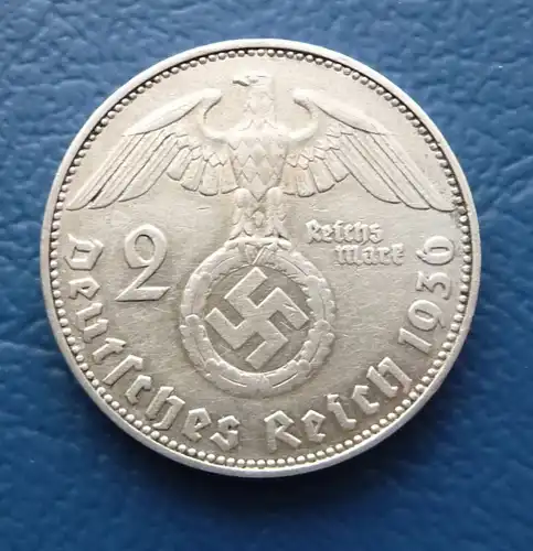 2 Reichsmark 1936 J Silber GFM v. Hindenburg 3. Reich J. 366 ss-vz selten
