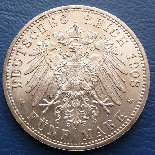 5 Mark 1908 (A) Sachsen Weimar Eisenach Uni Jena Silber J. 161 stgl Top
