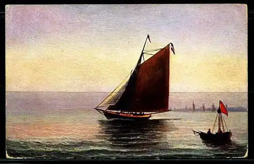 K2058)Ansichtskarte Gemäldekarte Segelschiff