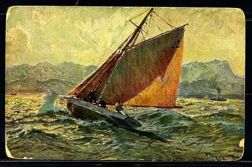 K2057)Ansichtskarte Gemäldekarte Segelschiff