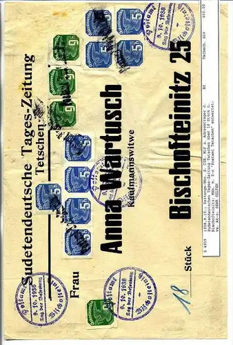 Z20219)Sudetenland Adressträger der """"Sudetendeutschen Zeitung, Tetschen""""