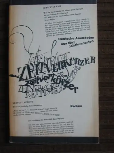 Zeitverkürzer - Deutsche Anekdoten aus 5 Jahrhunderten - hg. Achim Roscher - Humor in Deutschland