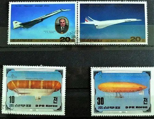 Lot  Div. Nord Korea 1982 Mi. 2296, 2298 200 Jahre Luftfahrt-2 Werte+ 1987 Mi. 2845, 2846 Transportwesen -2 Werte