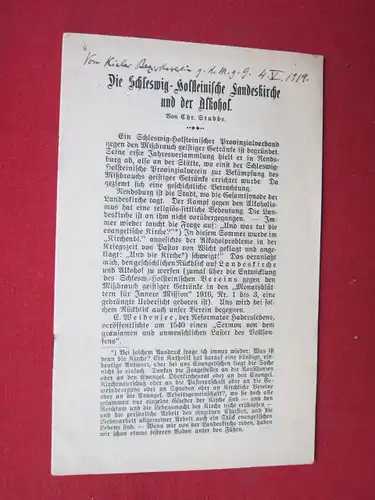 Stubbe, Chr: Die Schleswig-Holsteinische Landeskirche und der Alkohol. 