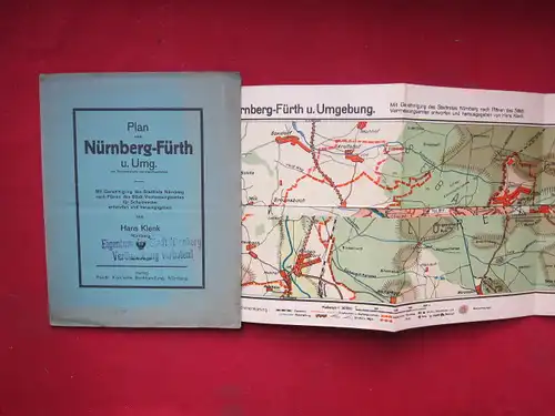 Klenk, Hans (Hrsg.): Plan von Nürnberg-Fürth u. Umg. (mit Übersichtskarte des Pegnitzgebietes) Mit Gen. des Stadtrats Nürnberg nach Plänen d. Städt. Vermessungsamtes für Schulzwecke entworfen. 