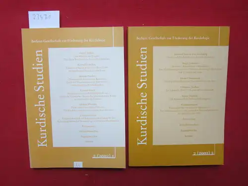 Borck, Carsten (Red.), Eva Savelsberg  Europäisches Zentrum für Kurdische Studien (Hrsg.) u. a: Kurdische Studien. 2. Jahrgang (2002) 1+2. Berliner Gesellschaft zur Förderung der Kurdologie. 