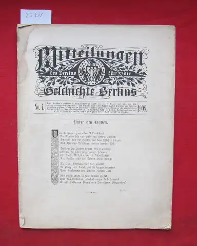 Frensdorff, Ernst (Red.), Georg Voß I. Lazarus u. a: Mitteilungen des Vereins für die Geschichte Berlins. No. 4 / 1908. Unter den Linden. 