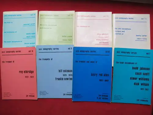 Evensmo, Jan: Jazz solography series ; vol. 1 - 14. The tenor saxophone of .../ The guitar of .../ The trumpet of ... / The flute of.../  [with a critical assessment of all their known records and broadcasts]. 