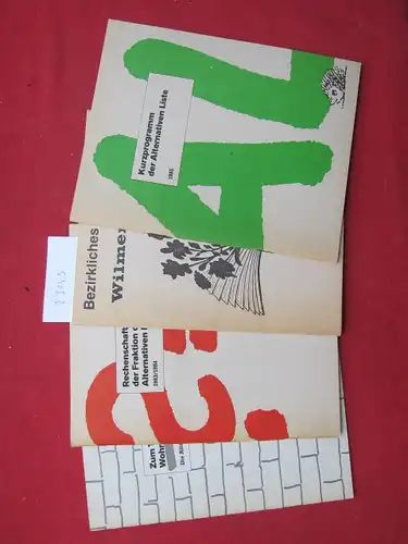 Alternative Liste Berlin: Konvolut aus 4 Broschüren: Zum Thema: Wohnen und Mieten 1984 / Rechenschaftsbericht 1983/1984 / Bezirkliches Wahlprogramm Wilmersdorf 1985 / Kurzprogramm 1985. 