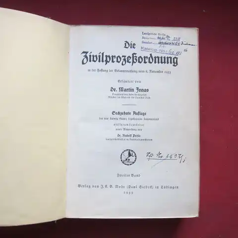 Pohle, Rudolf und Martin Jonas: Die Zivilprozeßordnung in der Fassung der Bekanntmachung vom 8. November 1933; Bd. 1 und 2. 