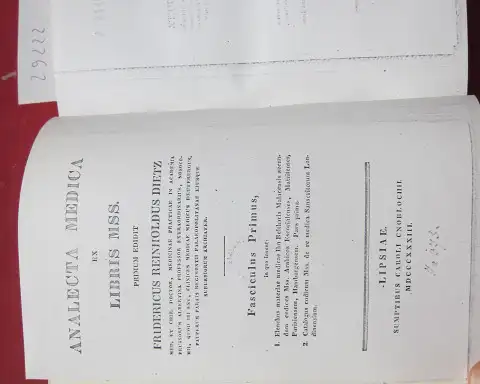 Dietz, Friederich Reinhold: Analecta Medica ex Libris MSS. Premium Edidit. Fridericus Reinioldus Dietz. Fasciculus Primus. 