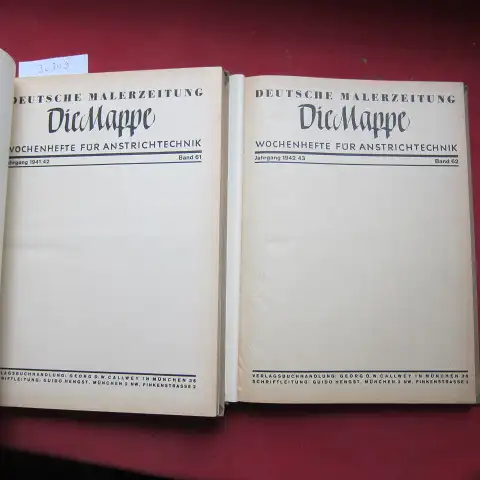 Hengst, Guido (Schriftl.): Die Mappe. Band 61 und 62 [Nr. 1/41 - 47/48/1943 - gebunden in 2]. Wochenhefte für Anstrichtechnik. 