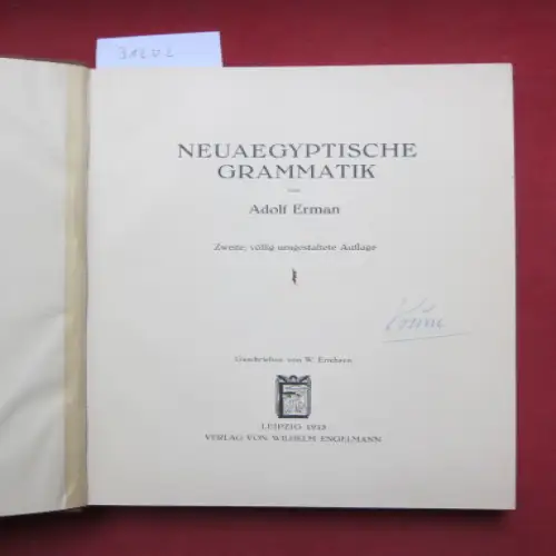 Erman, Adolf: Neuaegyptische Grammatik. 
