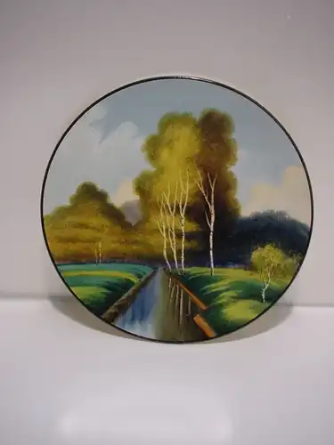 E193/ Wandteller Jugendstil Landschaft handgemalt landscape hand painted