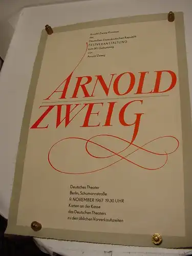 E 315 / Plakat Arnold Zweig zum 80. Geburtstag