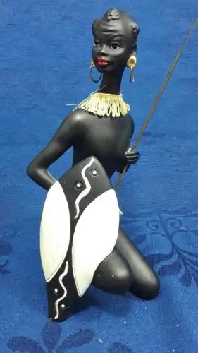 E993/Afrikanische Frau Skulptur schwarz Keramik 50/60er
