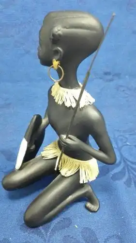 E993/Afrikanische Frau Skulptur schwarz Keramik 50/60er