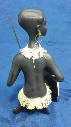 E993/Afrikanische Frau Skulptur schwarz Keramik 50/60er