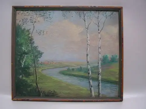 GB730/ Bild Landschaft mit Birken Kreide E.Deork