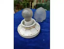 E201/ Antike Deckenlampe Jugendstil Flur-Lampe Glas mit Porzellanfassung