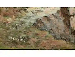 E538/  Ölbild Leinwand auf Holz Gebirgssee signiert Wenzel 18 x 24 cm