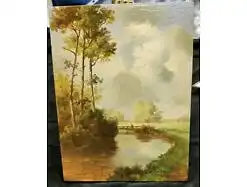 E535/  Ölbild auf Holz Flusslandschaft signiert Gritzan 18,5 x 24,5 cm