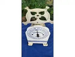 E722/alte Alexanderwerk Jugendstil Küchenwaage Emaille Waage bis 10kg