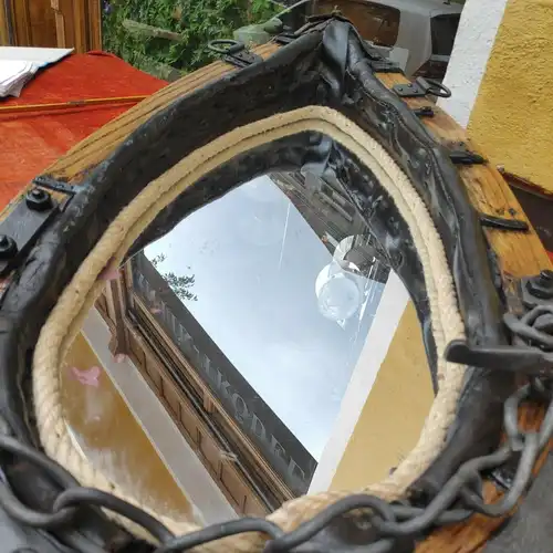 F374/ Kummet Pferdekummet Pferdehalfter mit Spiegel restauriert