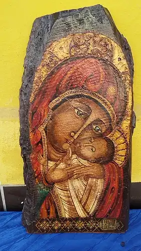 G251/ Ikone auf Holz Madonna mit Kind 53 cm