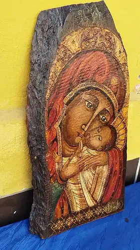 G251/ Ikone auf Holz Madonna mit Kind 53 cm