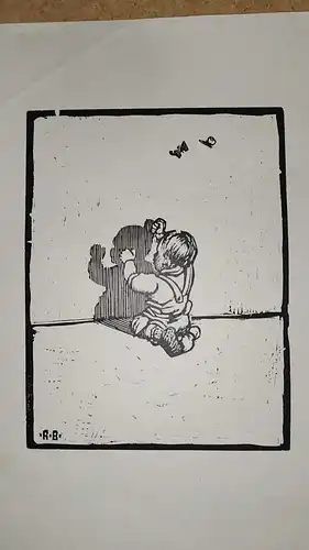 G98/ Robert BUDZINSKI Kinderbild 24 x 30 cm Holzschnitt 