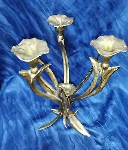 G023/ Vintage  Kerzenleuchter Messing 4 Flammig Design Floral 28 cm
