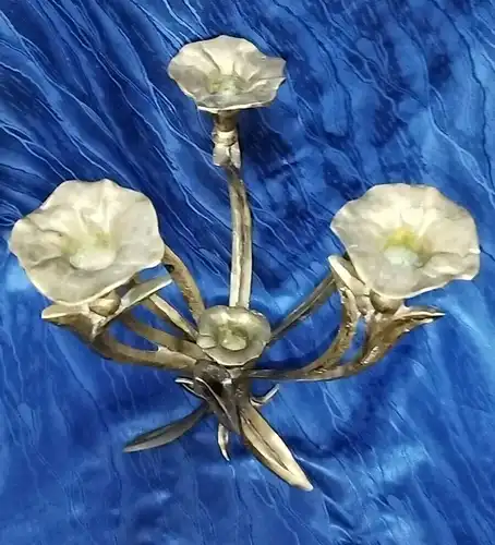 G023/ Vintage  Kerzenleuchter Messing 4 Flammig Design Floral 28 cm