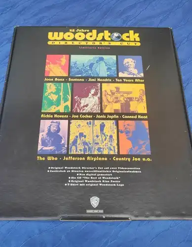 F851/ 25 Jahre Woodstock  2 VHS / CD / T Shirt/ Plakat Warner Promotion Box