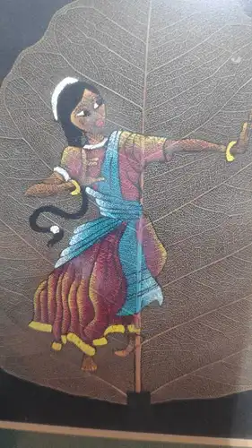 F603/ Traditionell Malerei auf Peepal Blatt Indien Miniatur