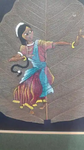 F603/ Traditionell Malerei auf Peepal Blatt Indien Miniatur