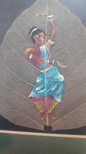 F602/ Traditionell Malerei auf Peepal Blatt Indien Miniatur
