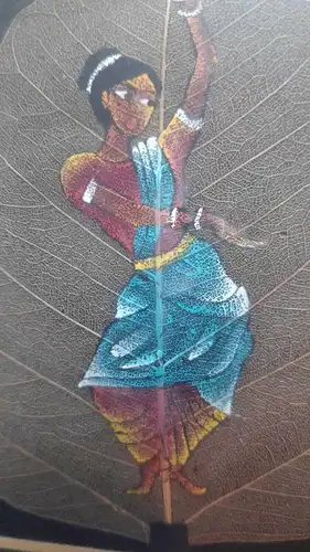 F602/ Traditionell Malerei auf Peepal Blatt Indien Miniatur