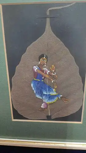 F601/ Traditionell Malerei auf Peepal Blatt Indien Miniatur