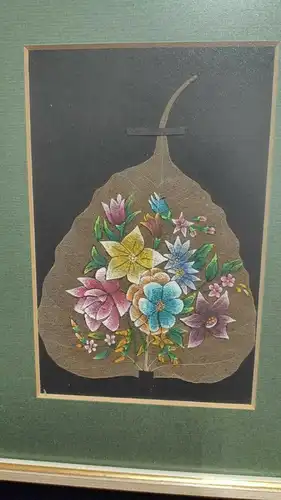 F598/ Traditionell Malerei auf Peepal Blatt Indien Miniatur