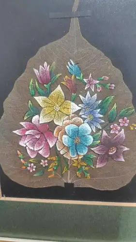 F598/ Traditionell Malerei auf Peepal Blatt Indien Miniatur