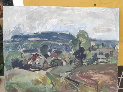 F576/ Landschaftsbild Gouache Dorfansicht expressive Malweise