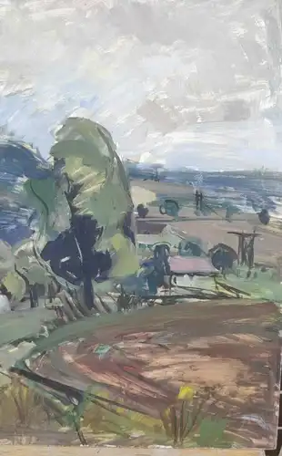 F576/ Landschaftsbild Gouache Dorfansicht expressive Malweise